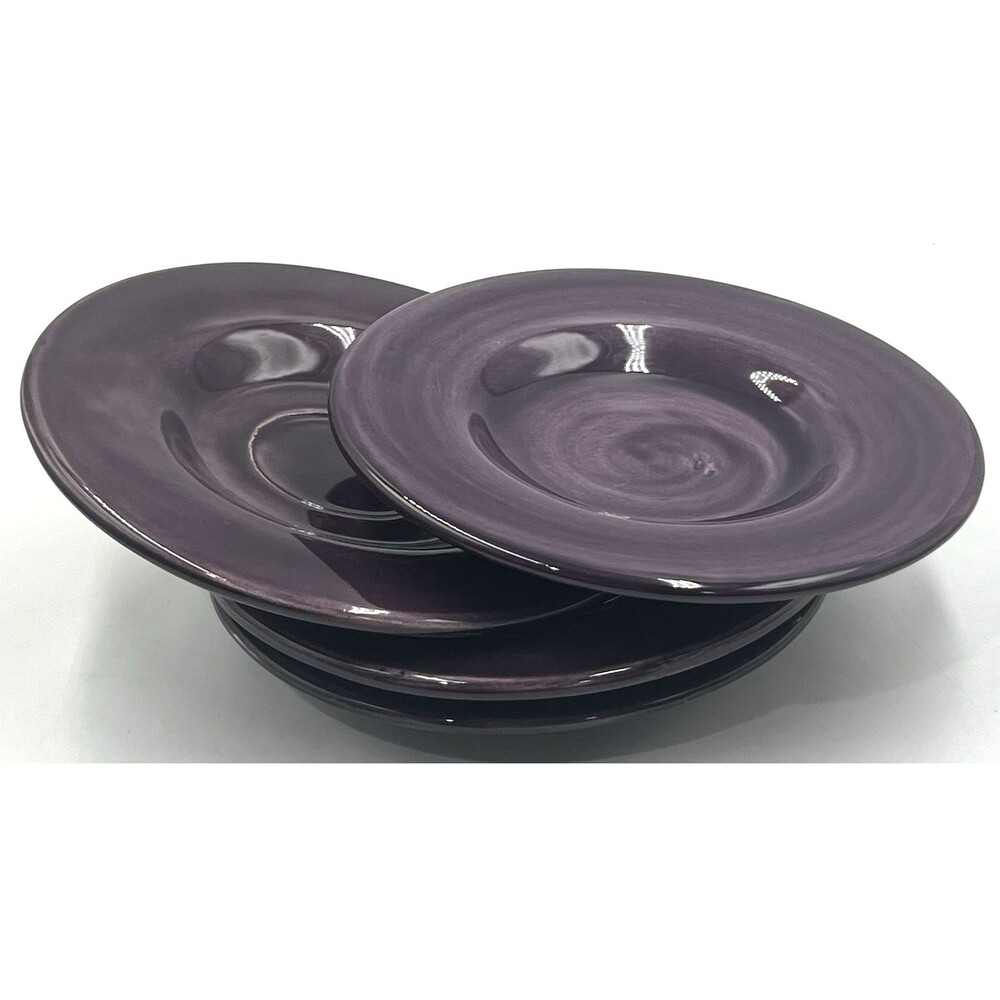 Set 4 Saucer Plates Pottery Barn Sausalito Fig Plum Purple Coffee Cup Mug 7.25"